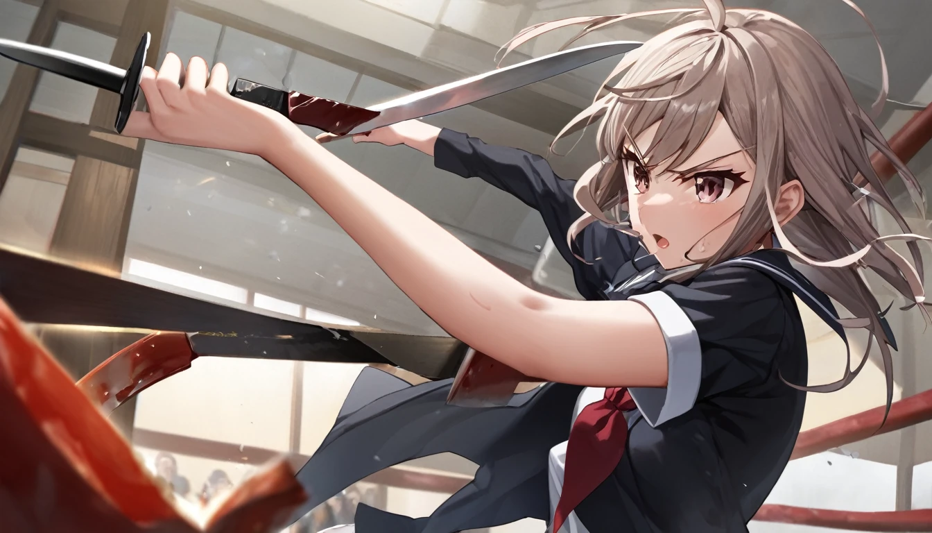 (Highest quality),1 high school girl,fight,Short knife