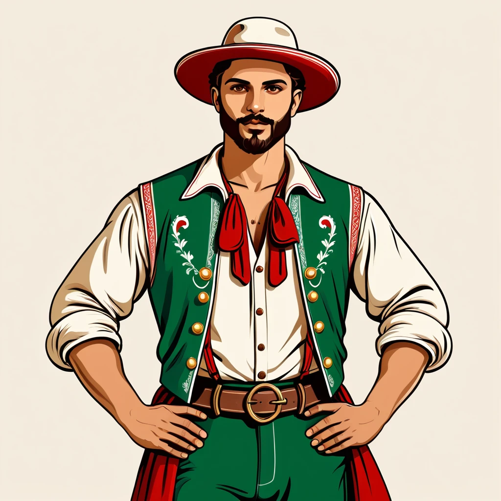 man in italian folk outfit, vector graphics, strong contours