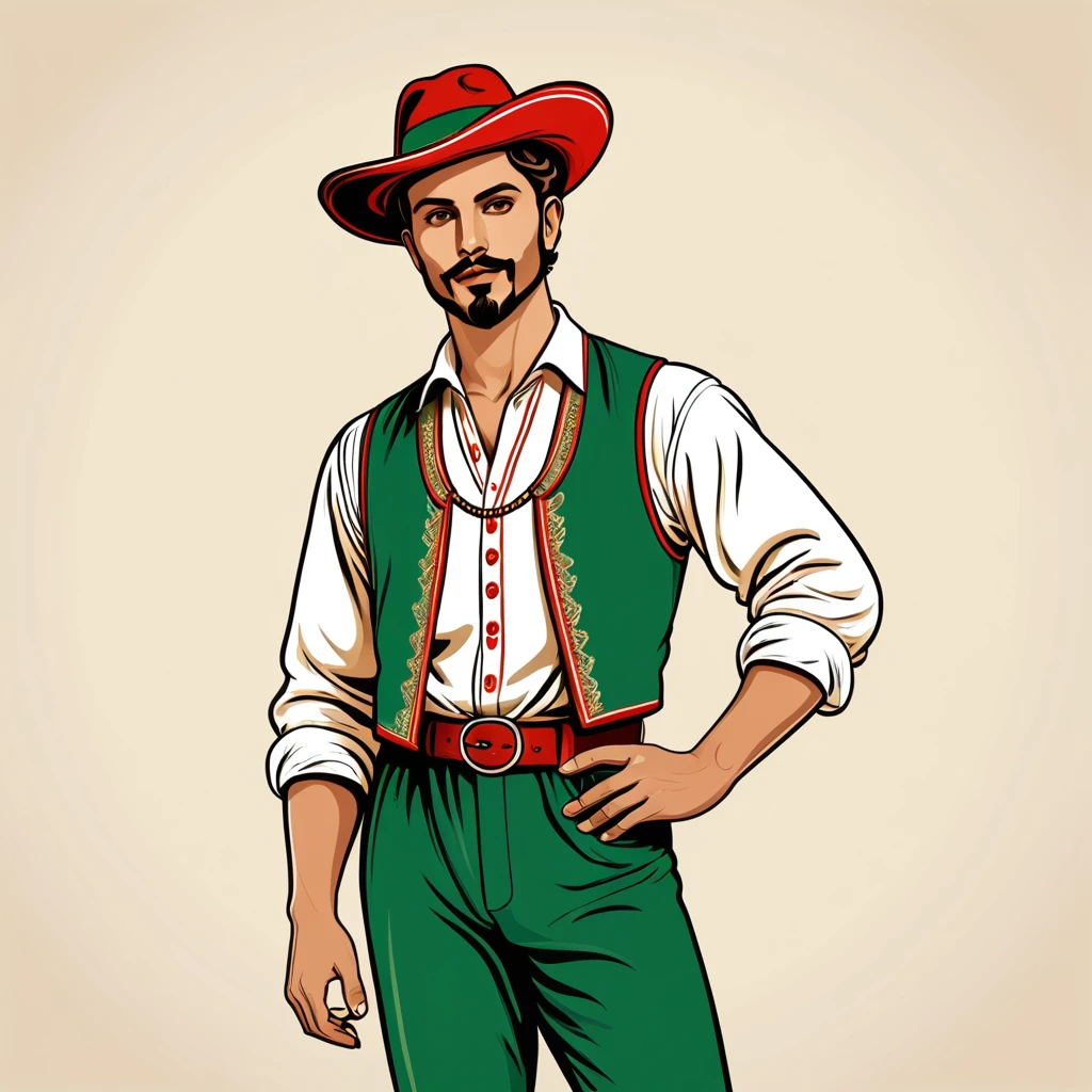man in italian folk outfit, vector graphics, strong contours
