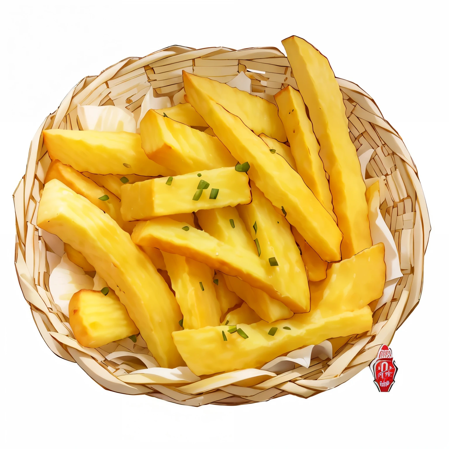 araffy basket of french fries with green onions on top, french fries, fries, chip, french fries on the side, Inspired by Pia Fries, with fries, best fries, serving fries, ❤🔥🍄🌪, Potato, super Practical food picture, made in illustrator, Practical!!, Anime Food, Practical illustration, 🪔 🎨;🌞🌄