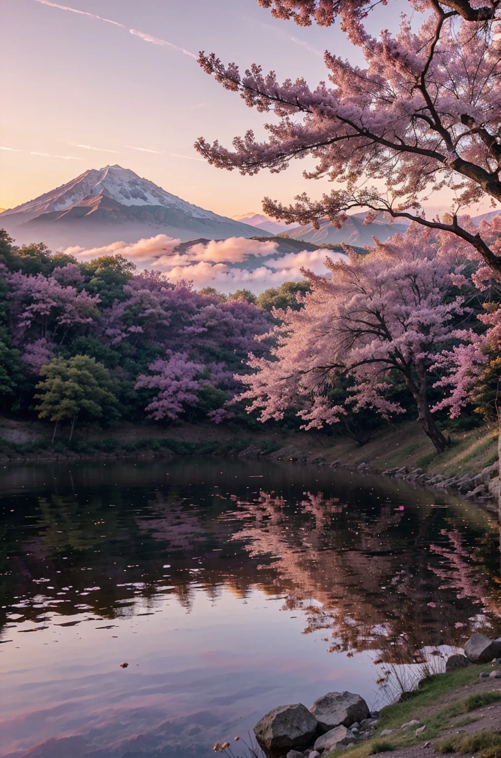 Make a purple sun behind the mountain and make the sky pink make a purple sun pinky sky pink beautiful sky purple sun