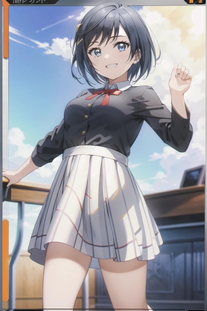 (Highest quality, masterpiece:1.2), One girl, alone, anime, anime screencap, Ray Tracing, Global Illumination, ultra hi resolution picture, Bright colors, Cinematic Light, Lens flare, Light on the face, Glowing Eyes, Depth of written boundary, Happy, Detailed Background, cute, Straight, smile, View your viewers, Outdoor, null, cloud,
Yuki Setuna, Upper Body, Jacket, Long sleeve,short hair