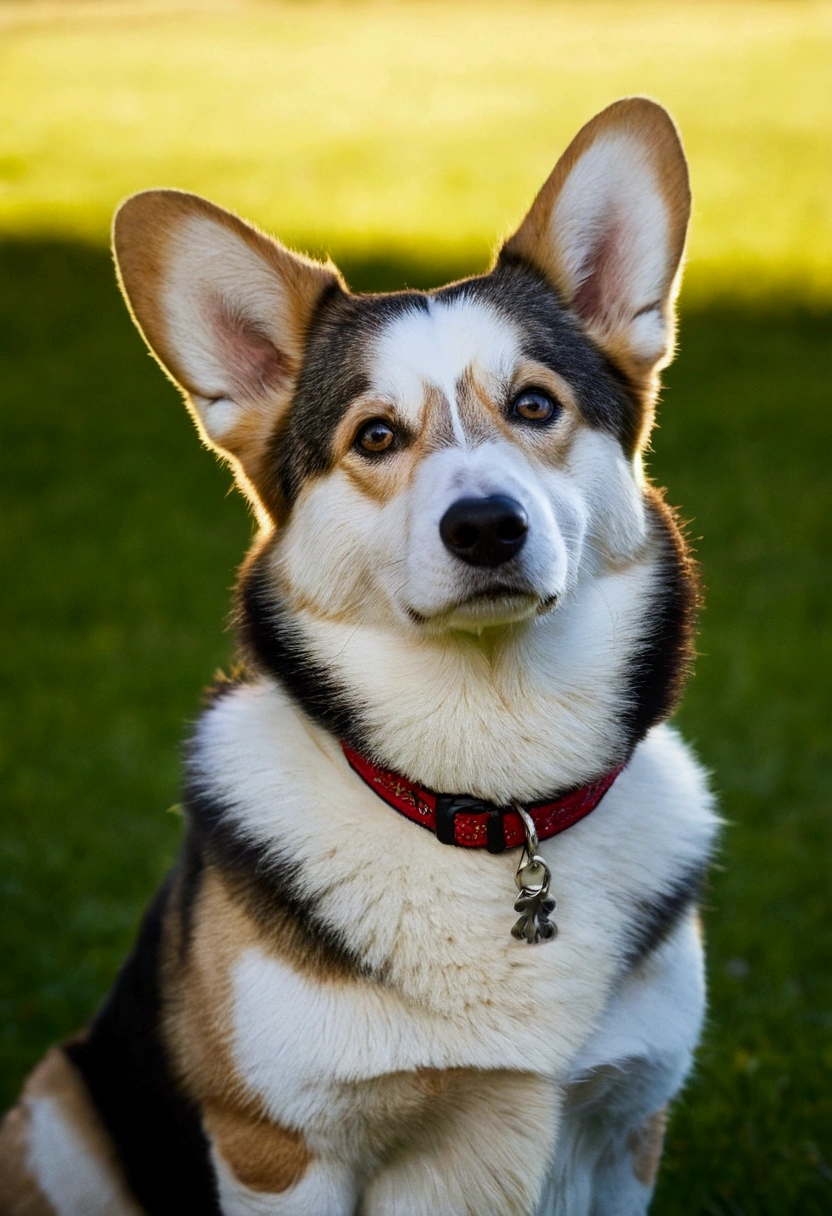 "Producing Ultra-High Definition Images,Husky, . Using advanced macro photography techniques、Highlight the intricate details of your dog's fur, Erect earpressive eyes and tongue partially protruding. Place the camera at your dog's eye level, Creates an intimate connection between the viewer and the subject of the dog. Use a wide aperture to get a shallow depth of field, Make the dog stand out clearly against the soft and blurred background. Improve lighting、Emphasize the texture and contours of the dog's body, Using the Software, Remove harsh shadows、, Welcome atmosphere. Pick up the dog in a relaxed position, But balance, Show your flexibility and elegance. Try to capture moments of natural movement, Stretch, Retouching, ETC., Convey a sense of reality. Implement post-processing techniques to improve image clarity, Compared, and color balance, Protect every aspect, From the dog's intricate patterns to its intense gaze, Rendered in stunning detail. at last, Convey the gentle beauty and innate elegance of the Welsh Corgi Pembroke, Capturing fleeting moments,Celebrating the unique nature of dogs’ curiosity and calmness."