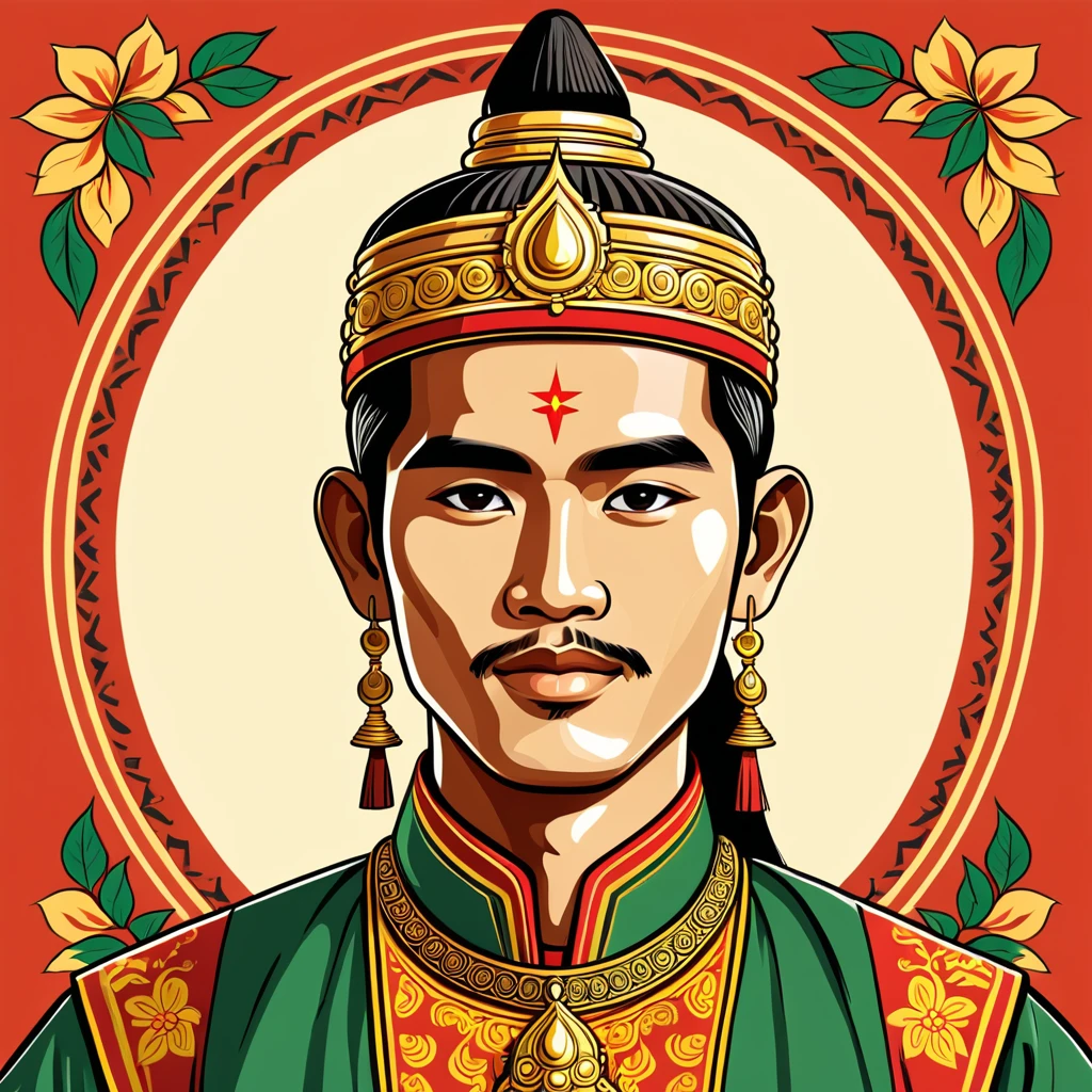 man in myanmar folk outfit, vector graphics, strong contours
