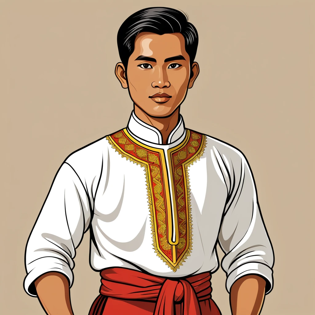 man in myanmar folk outfit, vector graphics, strong contours