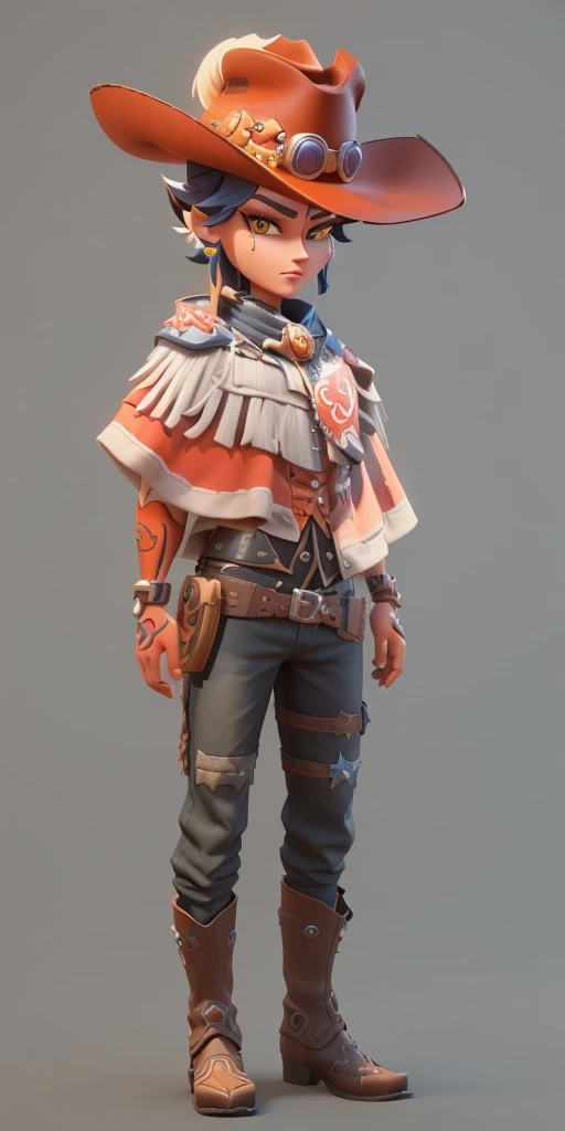 Close-up of cartoon character wearing cowboy hat, 3D rendering style, Stylized characters, Stylized pbr, Stylized 3d rendering, very detailed character, stylized concept art, Stylized as 3D rendering, Super detailed fantasy characters, very Stylized characters design, Stylized characters design, Stylized 3D, character render