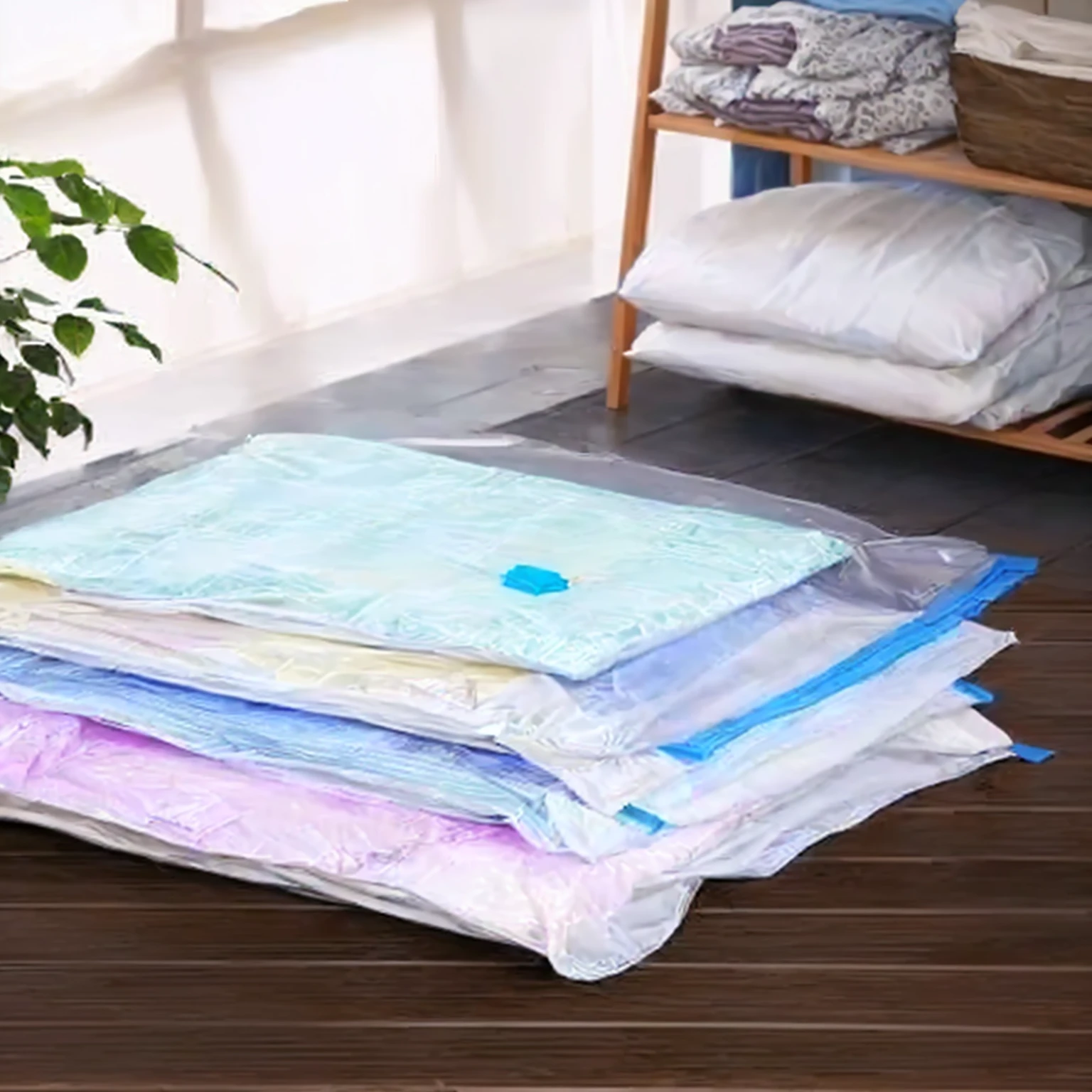 There are many cloth bags on the floor, elegant, high quality], best quality, elegant high quality, high quality”, high quality ”, Bags on the ground, vacuum, beautiful!!, large size, sleeping bag, fashionable, 5 d, 5D, : 5. Fashion, thing, extremely high quality, masterpiece!, high quality, high quality