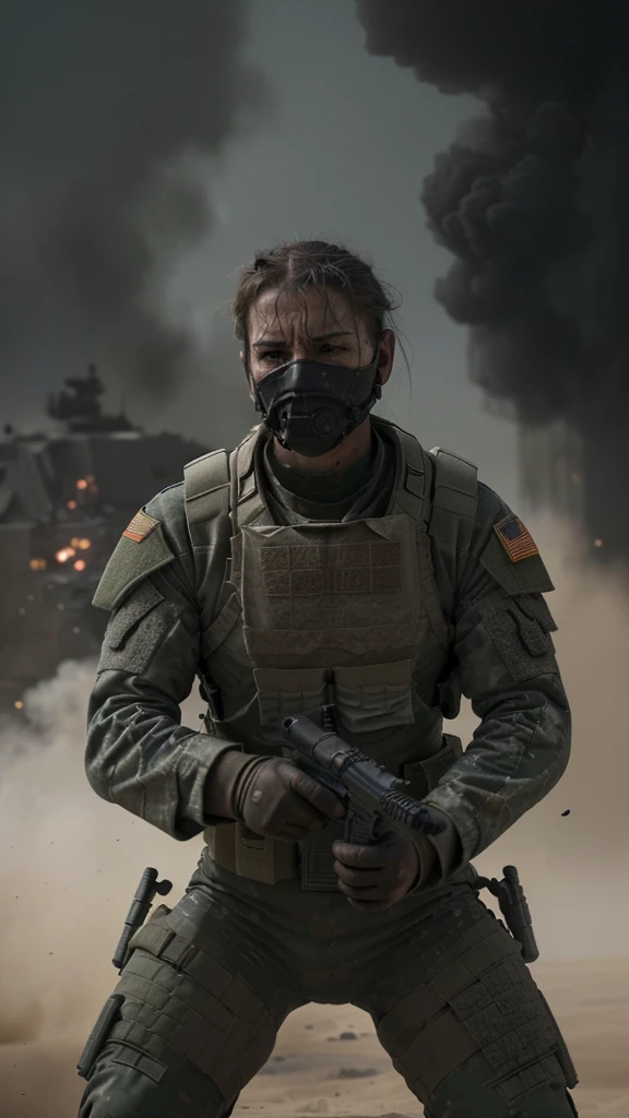 a soldier in action, highly detailed military uniform, tactical gear, weapons, explosions, smoke, dust, intense battlefield, dynamic movement, gritty realism, dark color palette, dramatic lighting, cinematic composition, (best quality,4k,8k,highres,masterpiece:1.2),ultra-detailed,(realistic,photorealistic,photo-realistic:1.37),military combat,war scene,dynamic pose,tactical equipment,high impact,powerful,intense,dramatic