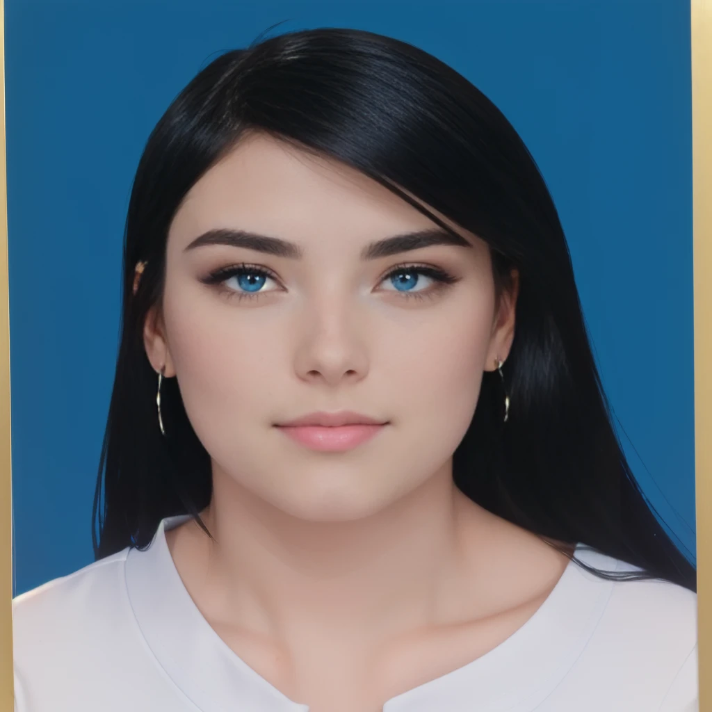 The most beautiful ID photo,Black long straight,Blue background