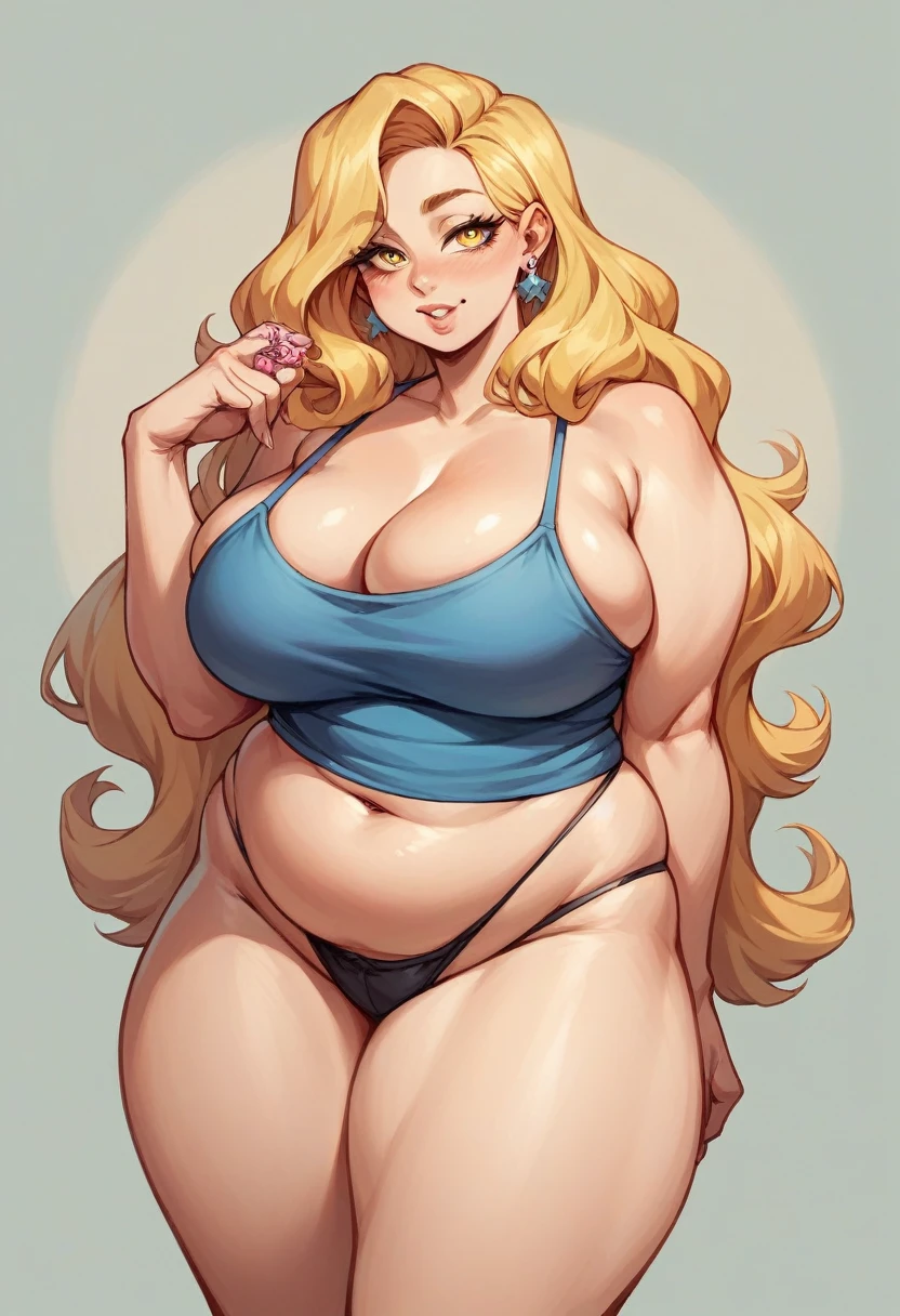A beautiful and sexy bbw woman and such a tender face pink cheek and yellow hair and yellow eyes and a more bbw body 800D big XXL breasts and bigger curve with thick sexy legs . Normal body 4k ultra sexy 👙