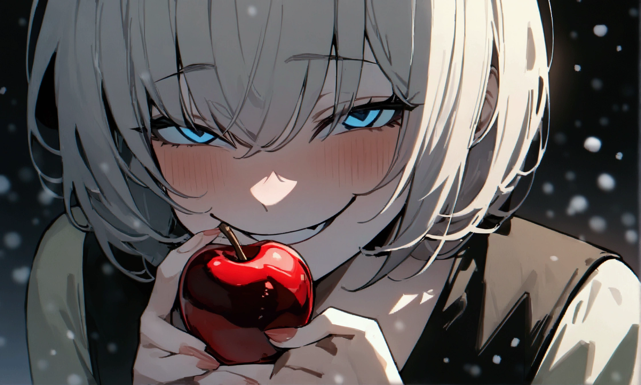 (masterpiece:1.2, Highest quality), (snow white:1.3), 1 female, whole body, casual, Minimal makeup, pale,Natural materials, Close-up face, (Wicked Smile:1.3), Bright Eyes,Hearts in the Eyes ,8K high resolution, Fine Lines, ((whole body)), (have a poison apple:1.2)