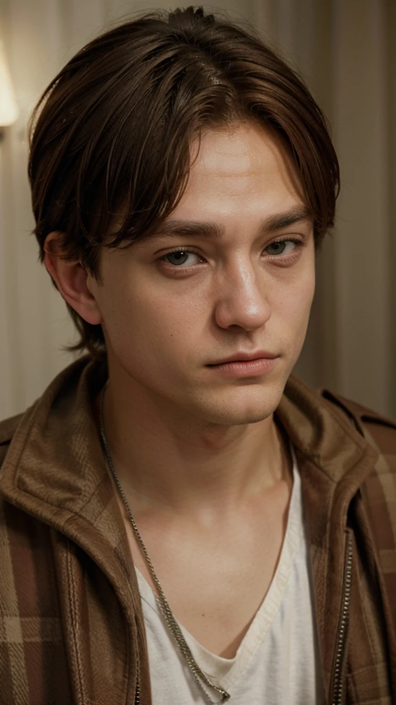 Make me a teenage boy, chestnut, Cold look, marked jaw like the cheekbones, hazel eyes.
Robin Pattinson Style