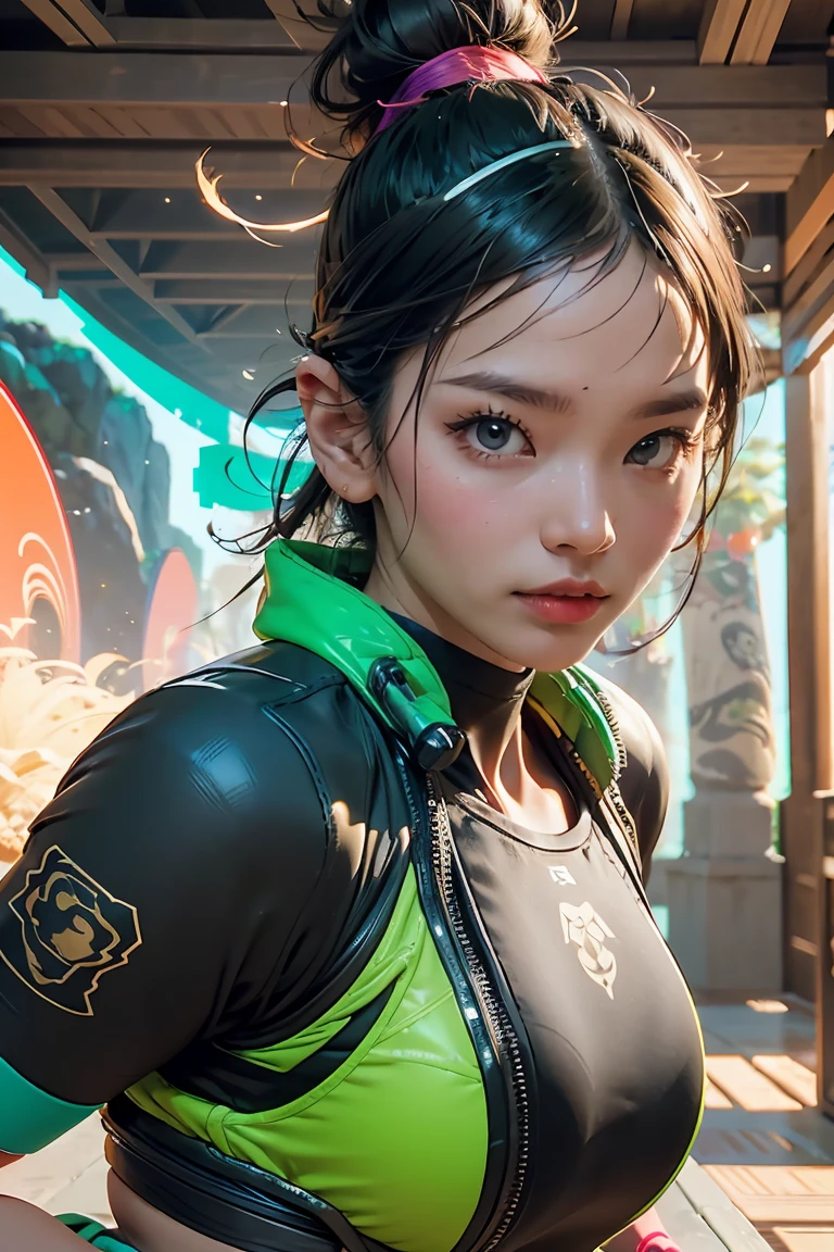 bamboo forest background，A look of determination，colorful vivid octane render, cybernetic and highly detailed, loba andrade from apex legends, created in unreal engine 5, made in unreal engine 5, trending on unreal engine 5, Antique portraits, Martial arts fantasy style 8k octane rendering, rendered in unreal 5, rendered in high octane