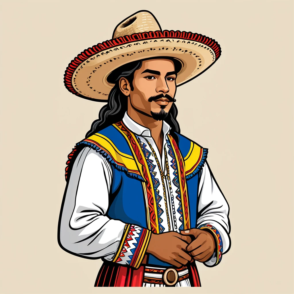 man in colombian folk outfit, vector graphics, strong contours
