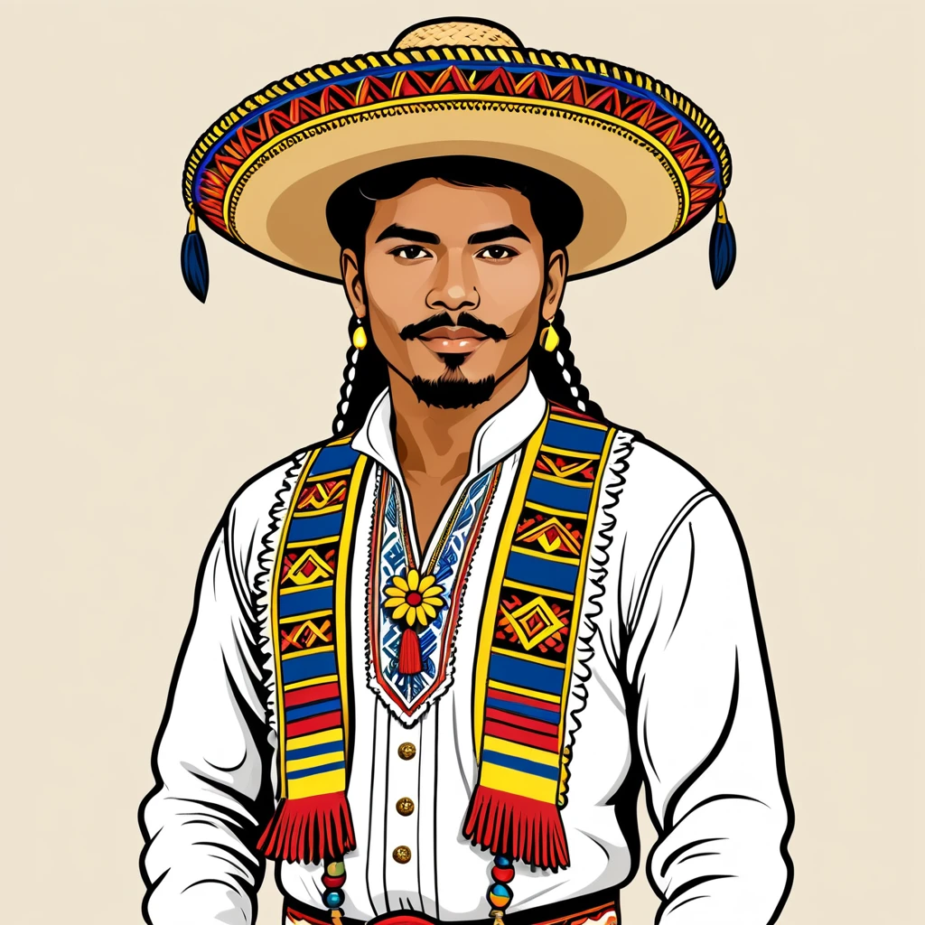 man in colombian folk outfit, vector graphics, strong contours
