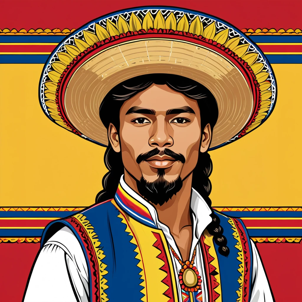 man in colombian folk outfit, vector graphics, strong contours
