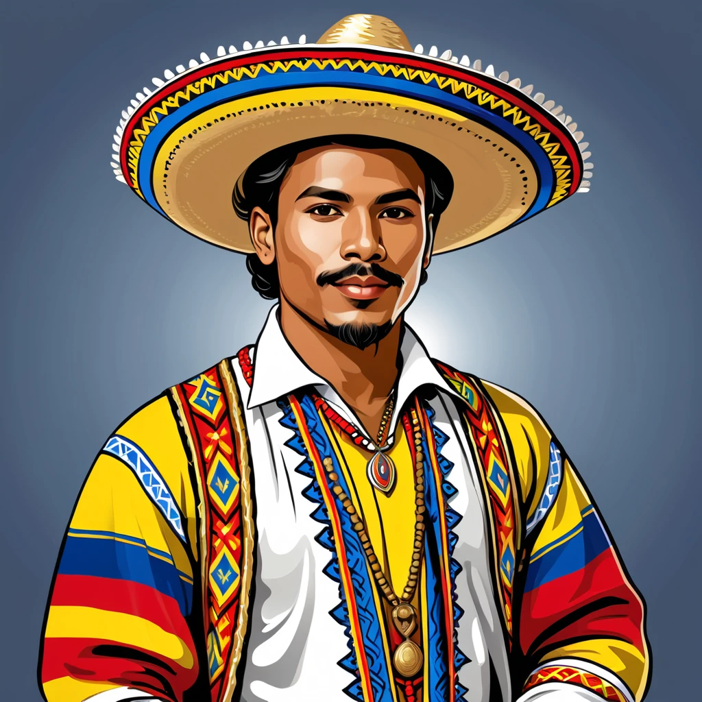 man in colombian folk outfit, vector graphics, strong contours