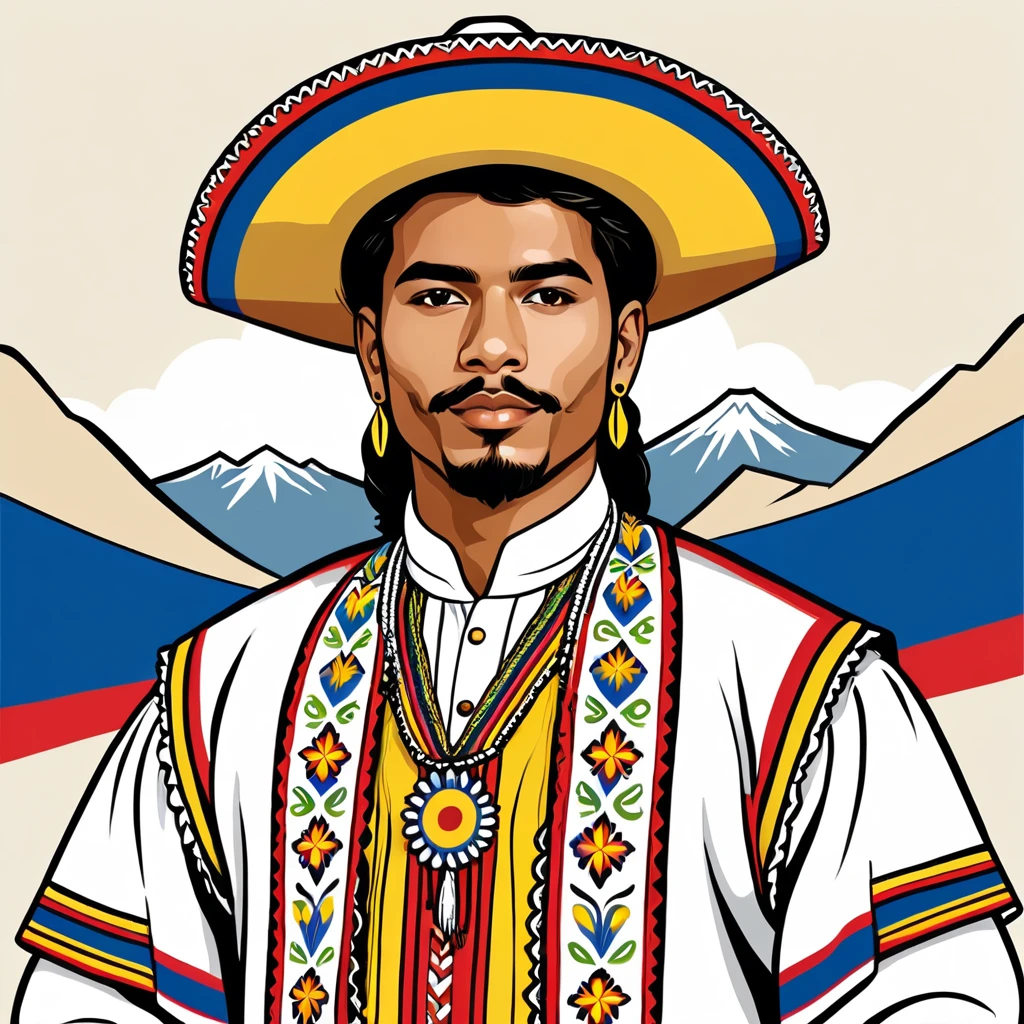 man in colombian folk outfit, vector graphics, strong contours