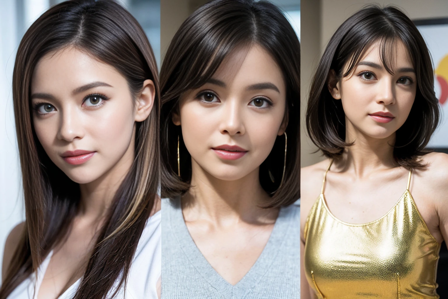 (Realistic:1.2),(masterpiece,Highest quality),8k,((2人のwoman)),40 years old,Tight waist,Big Hips,Perfect Anatomy, Brown Hair, Short Hair,Random Hairstyles,((Highly detailed face and eyes:1.2))(Cute Face:1.4),Beautiful actress face,Perfect golden ratio face,woman'suit、Nice,(smile:1.2)、