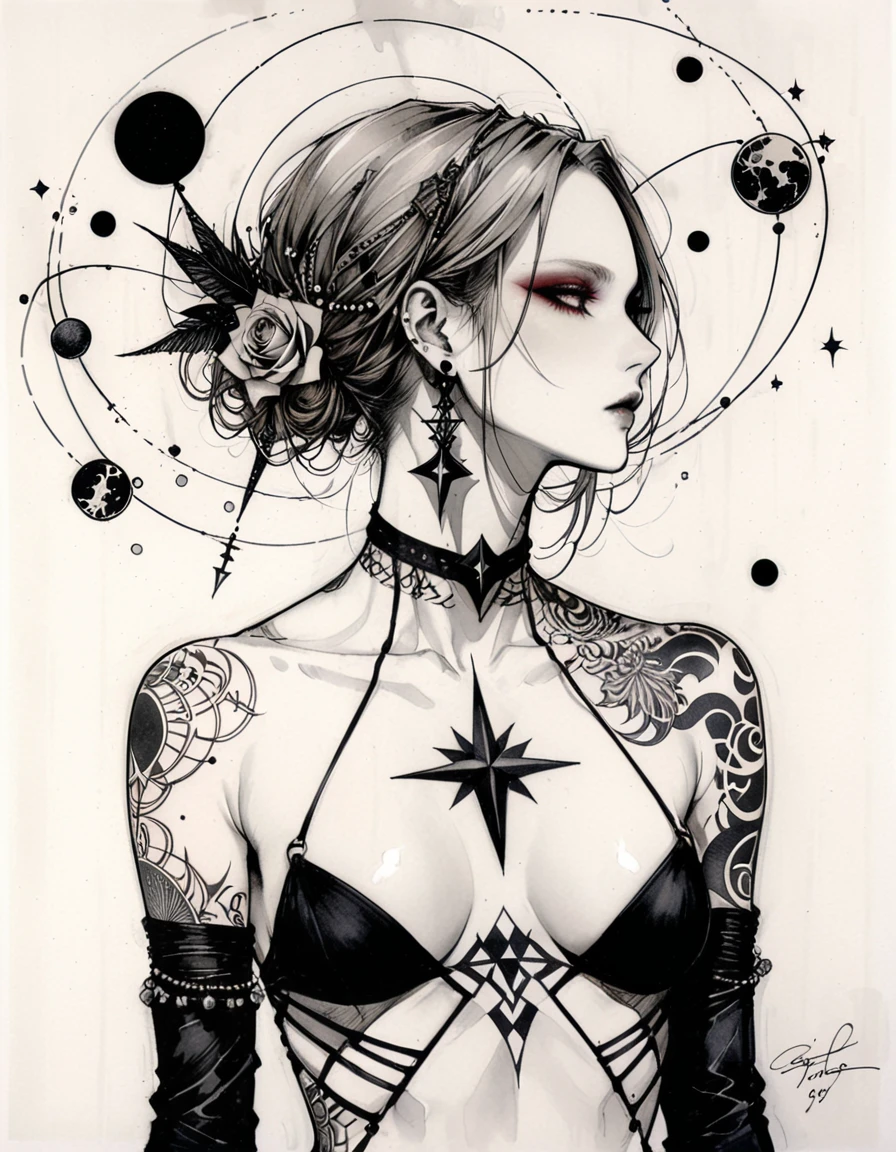 style of santiago caruso,Simple lines and shapes,Tattoo Designs