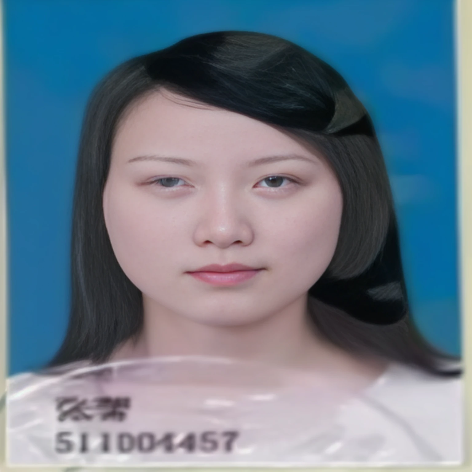 The most beautiful ID photo，Black long straight，Realism，daily，
