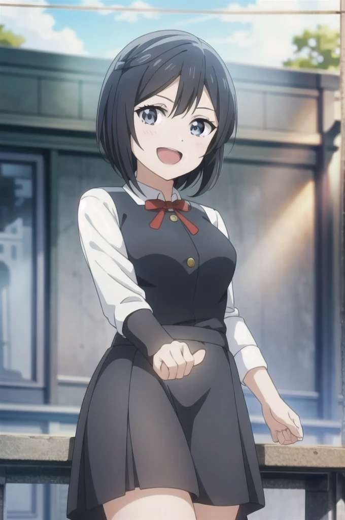 (Highest quality, masterpiece:1.2), One girl, alone, anime, anime screencap, Ray Tracing, Global Illumination, ultra hi resolution picture, Bright colors, Cinematic Light, Lens flare, Light on the face, Glowing Eyes, Depth of written boundary, Happy, Detailed Background, cute, Straight, smile, View your viewers, Outdoor, null, cloud,
Yuki Setuna, In this dress,short hair