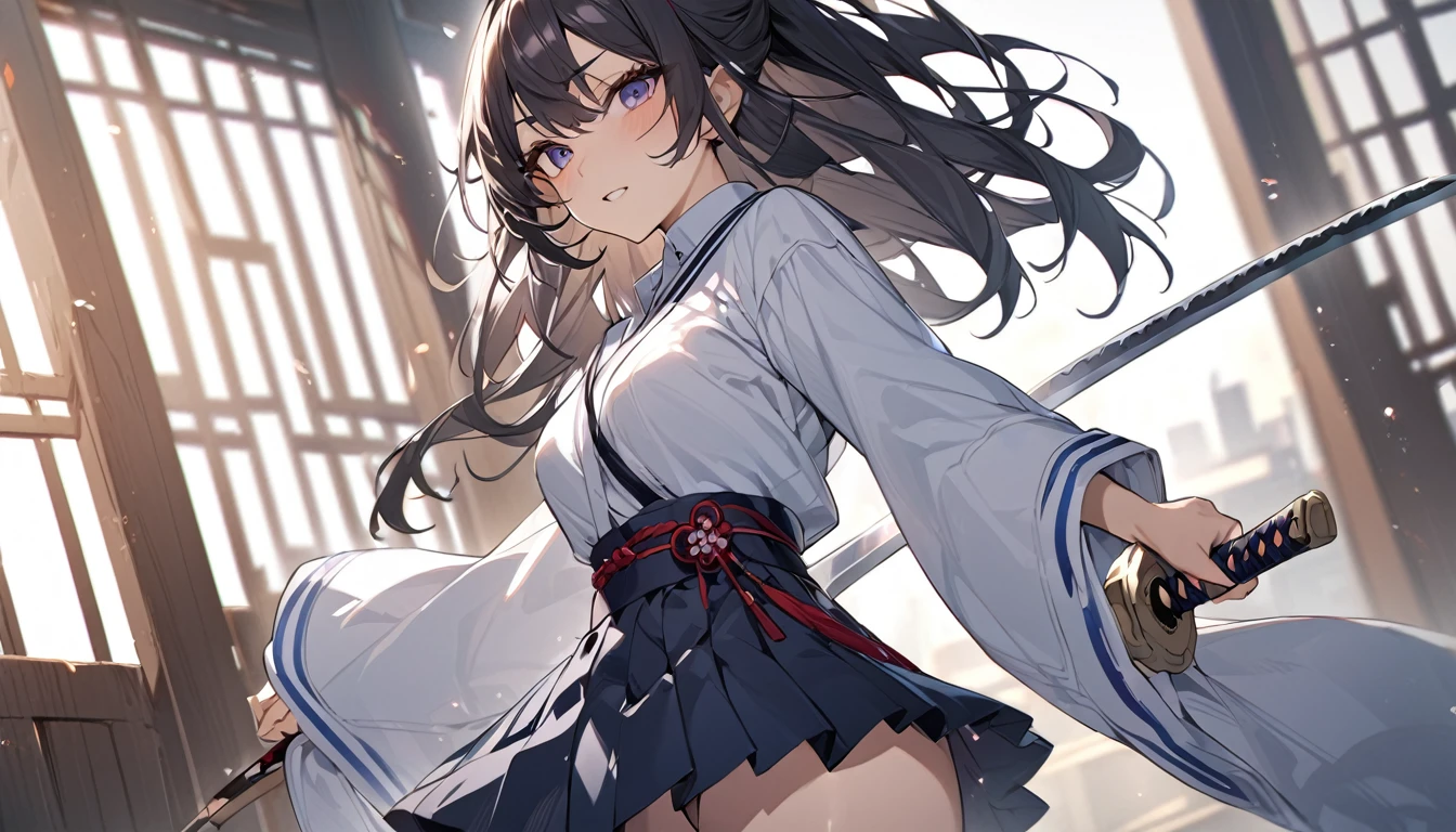 (Highest quality),1 high school girl,Holding a Japanese sword