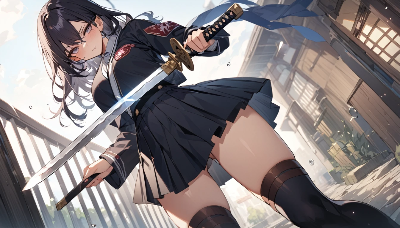 (Highest quality),1 high school girl,Holding a Japanese sword