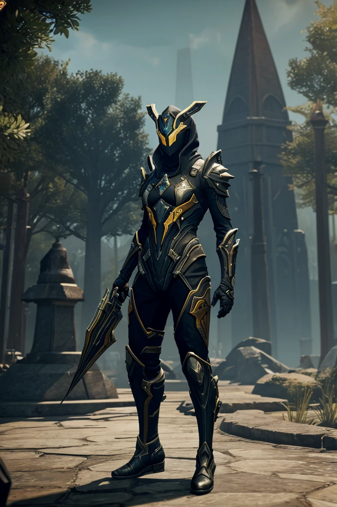 a warframe with touches of cult of the lamb appearance