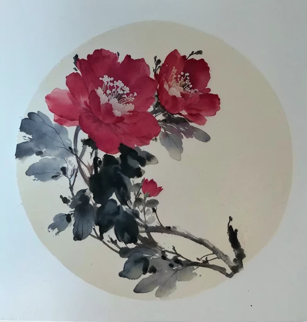 There is a painting with a flower on a white background, 中traditional Chinese painting风格, traditional chinese Ink Painting, traditional Chinese painting, Chinese style, chinese Ink Painting, Chinese Watercolor Painting, inspired by Wu Changshuo, traditional Chinese Arts, Traditional Chinese Watercolor, Ink Painting ) ) ) ), Chinese Arts, style of guo hua, author Wen Boren, author：Xu Xi