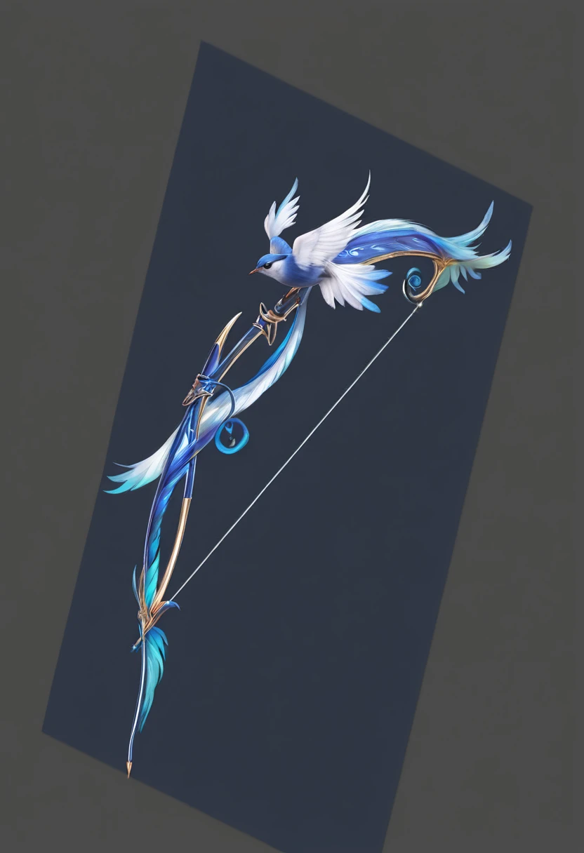 there is a drawing of a 弓箭 with a bird on it, magical longbow 弓箭, Archer, realistic lance, arrowed longbow, longbow, 翼Archer,