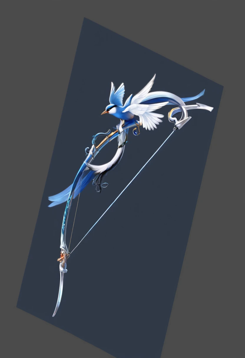 there is a drawing of a 弓箭 with a bird on it, magical longbow 弓箭, Archer, realistic lance, arrowed longbow, longbow, 翼Archer,