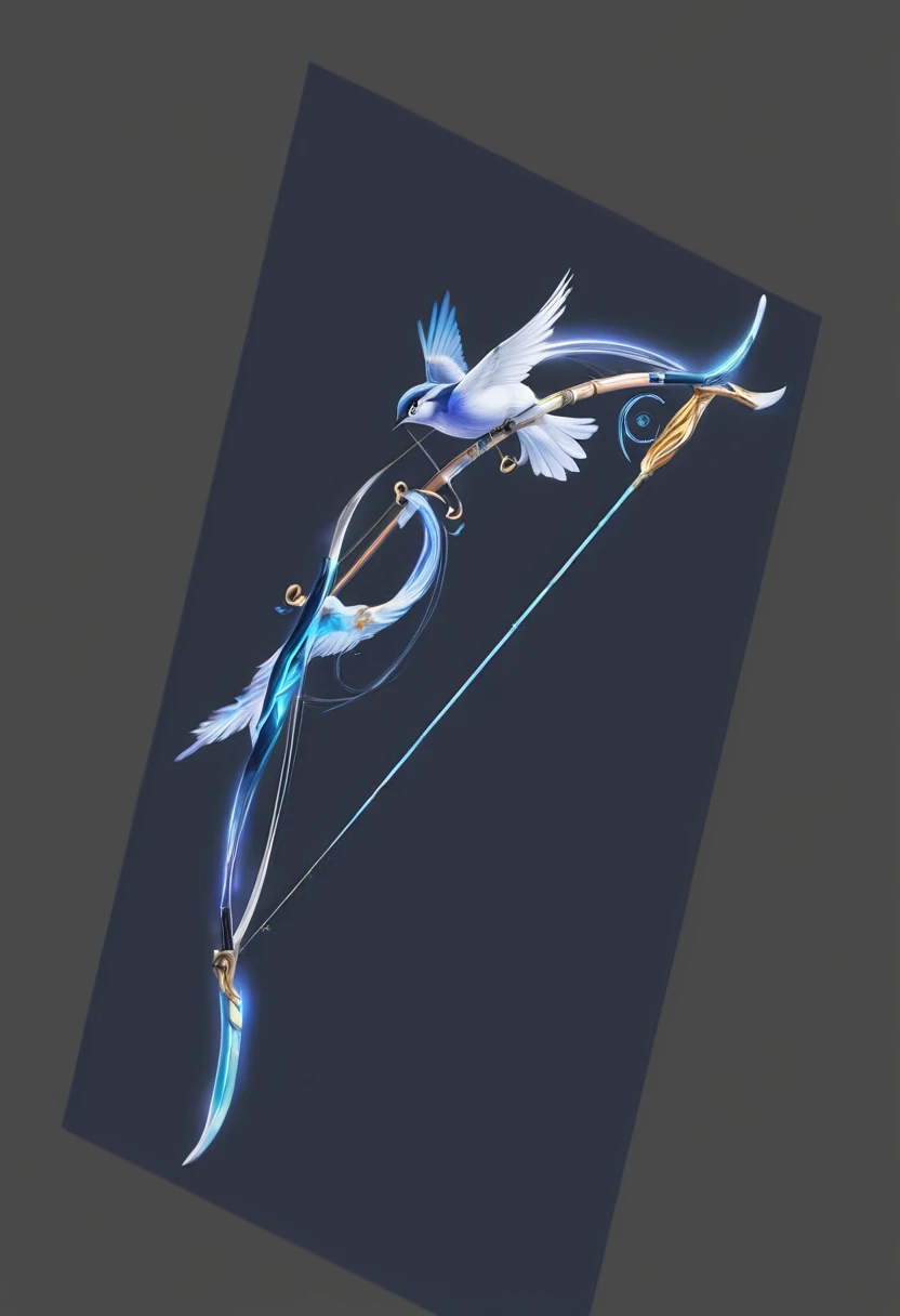there is a drawing of a 弓箭 with a bird on it, magical longbow 弓箭, Archer, realistic lance, arrowed longbow, longbow, 翼Archer,