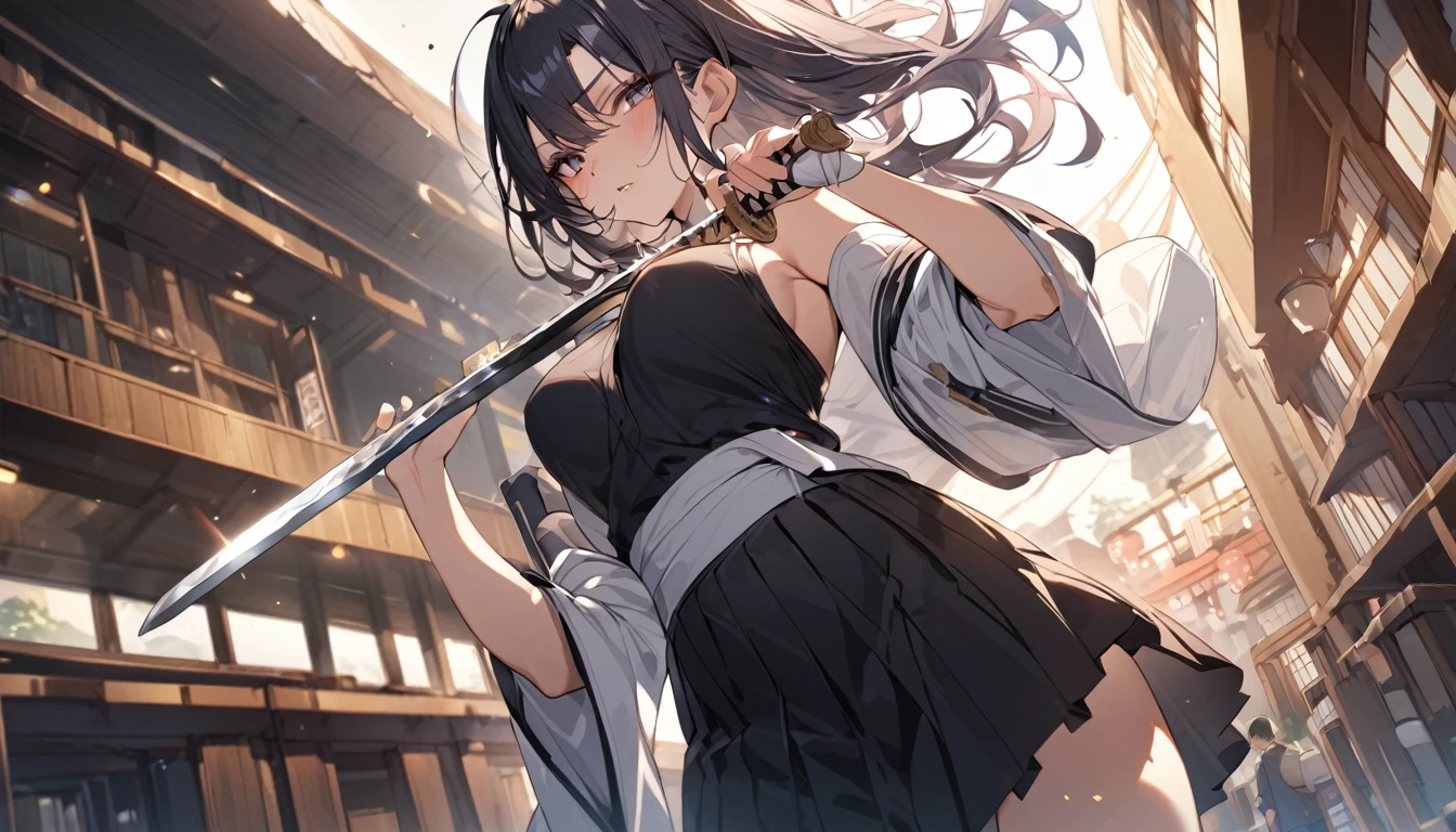 (Highest quality),1 high school girl,Holding a Japanese sword