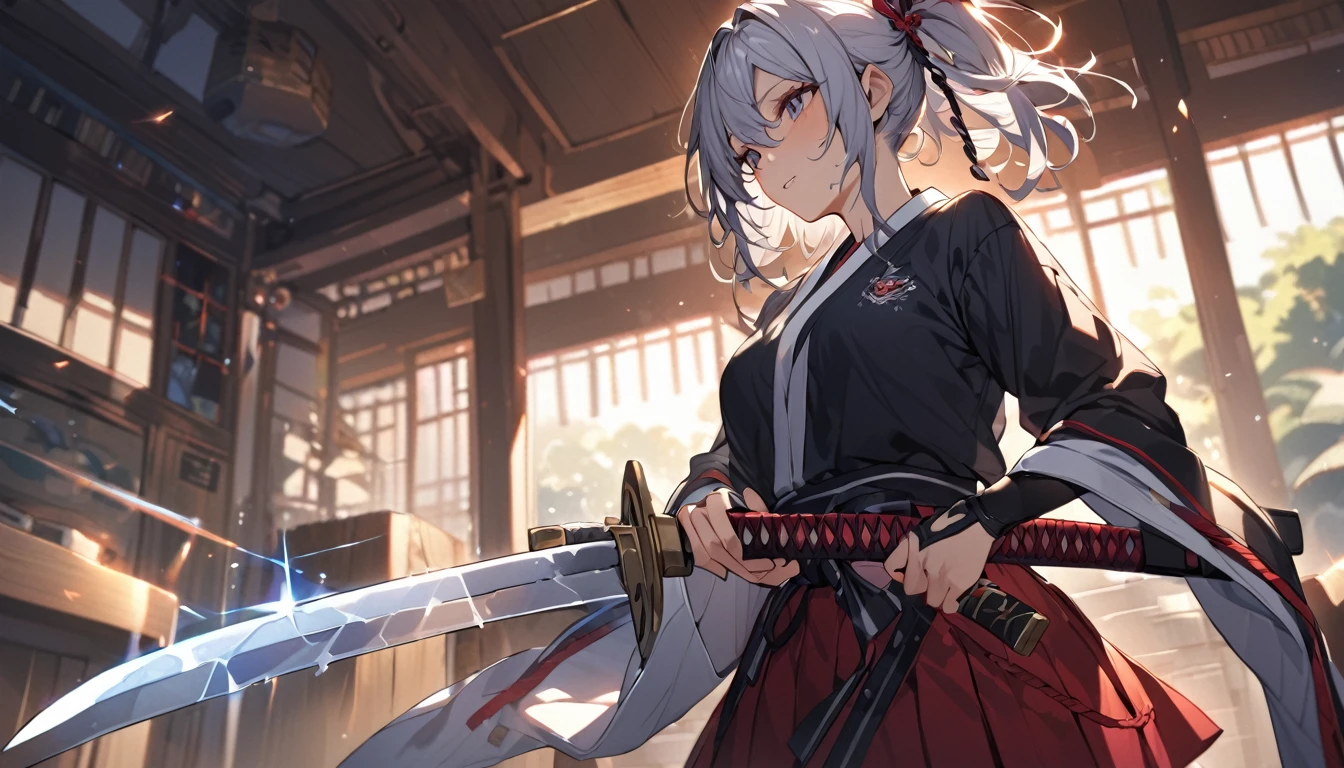 (Highest quality),1 high school girl,Holding a Japanese sword