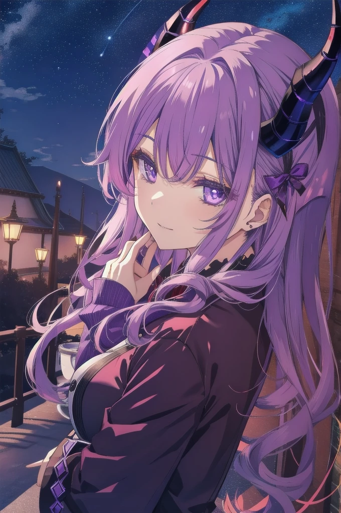 A devilish purple-haired with horns 月,Night Sky