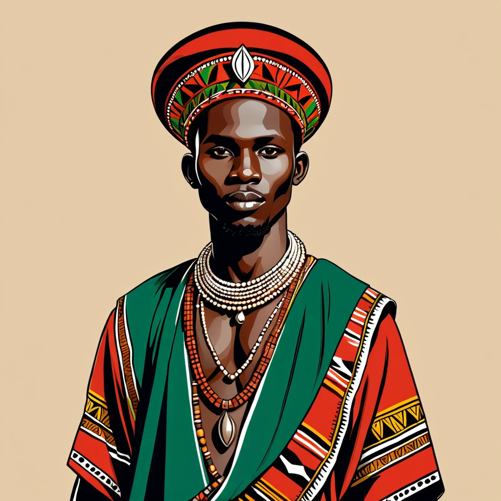 man in kenya folk outfit, vector graphics, strong contours