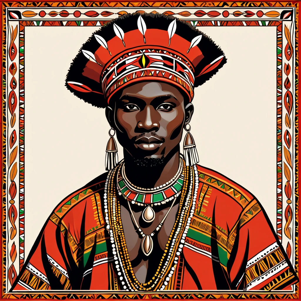 man in kenya folk outfit, vector graphics, strong contours