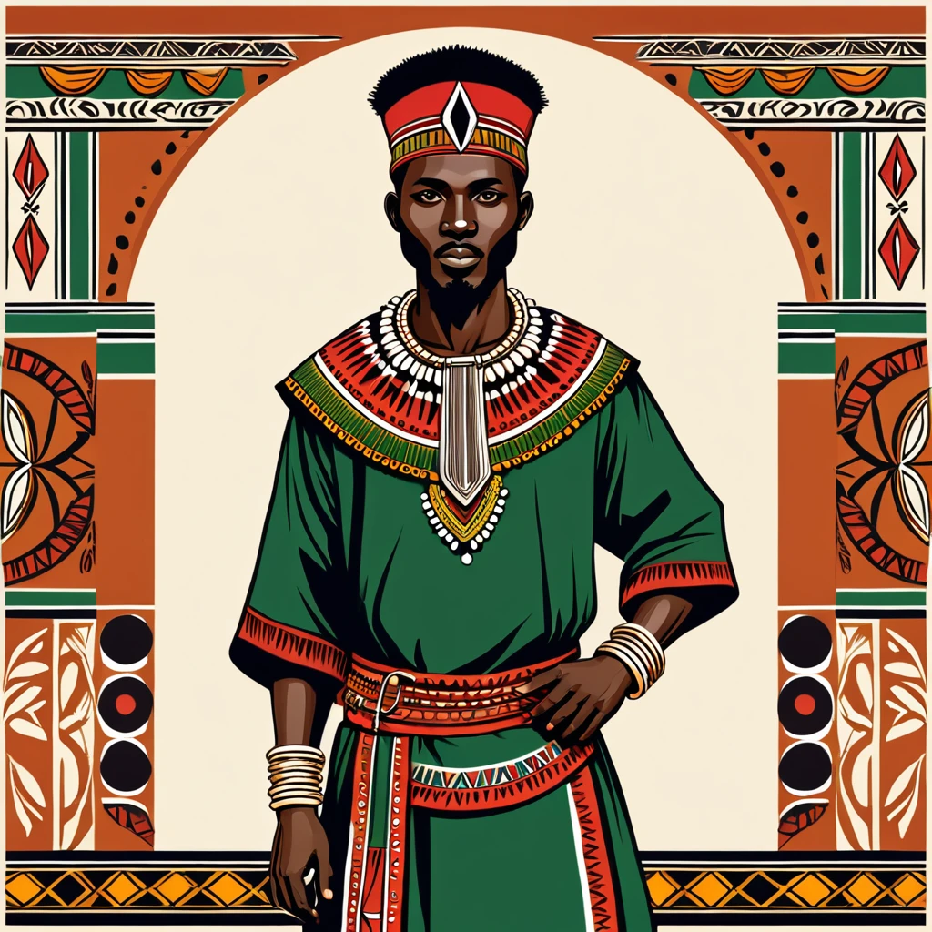 man in kenya folk outfit, vector graphics, strong contours
