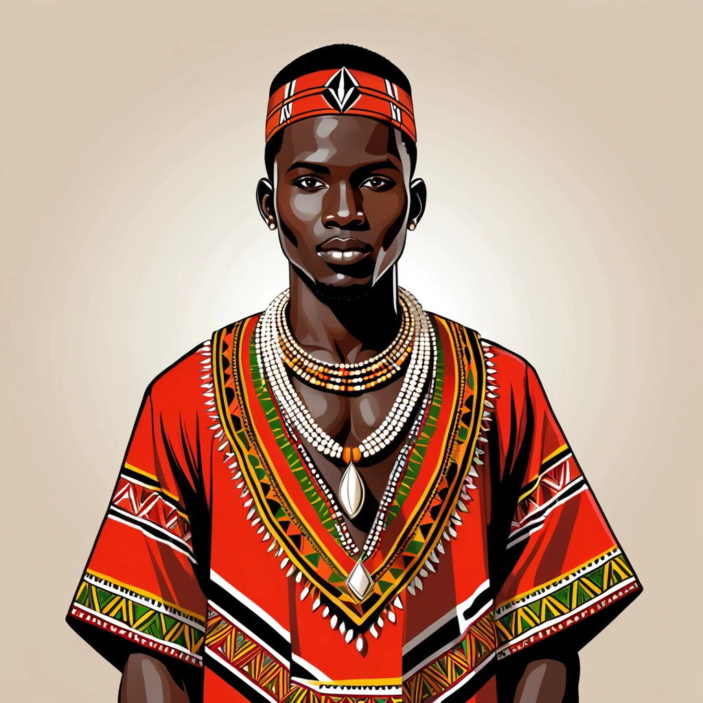 man in kenya folk outfit, vector graphics, strong contours