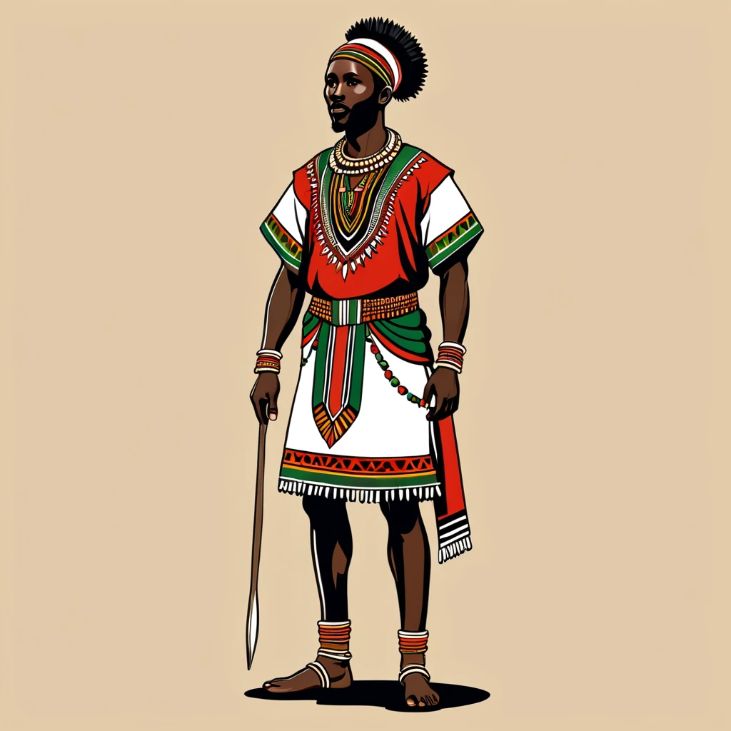 man in kenya folk outfit, vector graphics, strong contours
