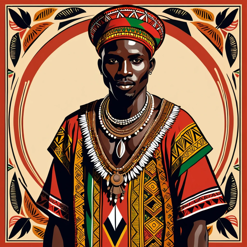 man in kenya folk outfit, vector graphics, strong contours