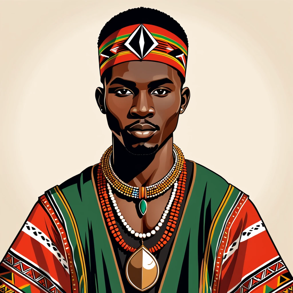 man in kenya folk outfit, vector graphics, strong contours