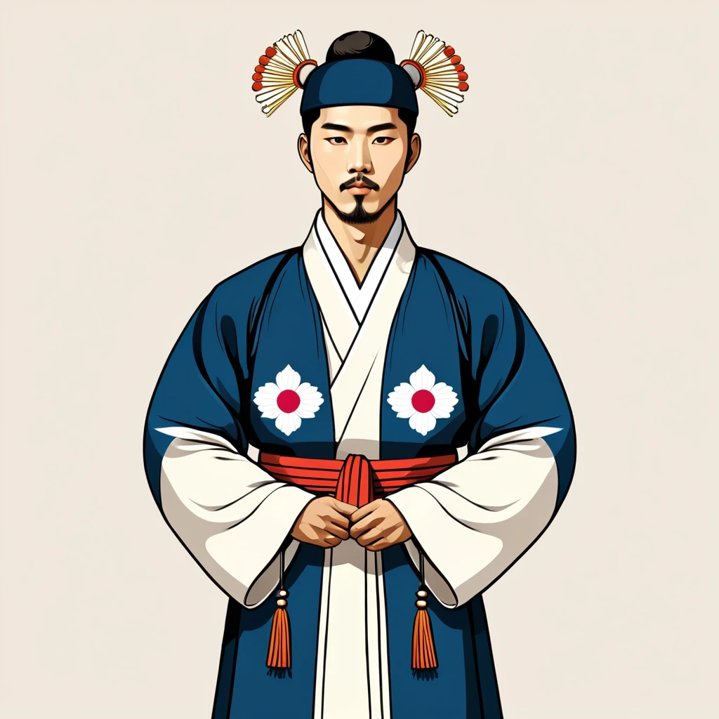man in south korean folk outfit, vector graphics, strong contours