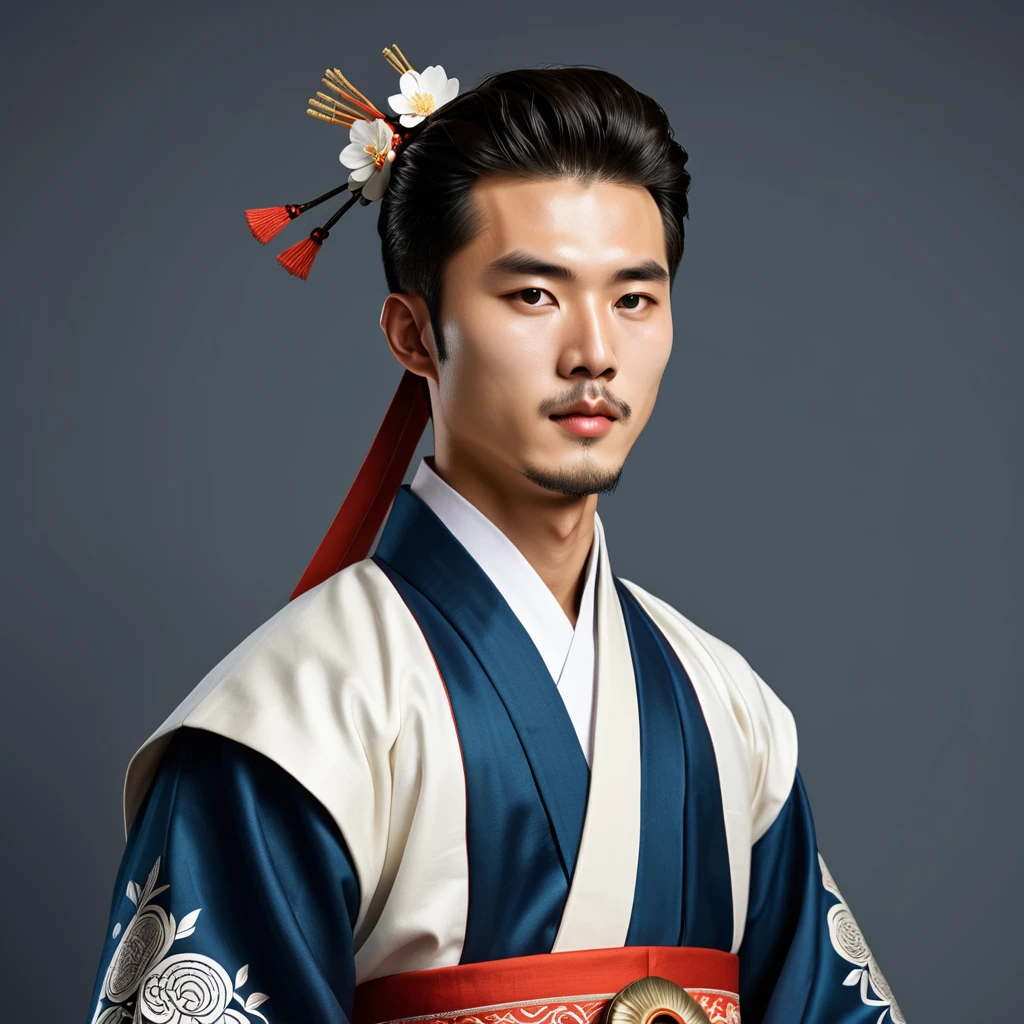 man in south korean folk outfit, vector graphics, strong contours
