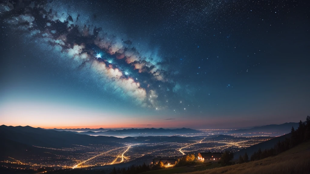 View from the hill Starry Sky landscape cute