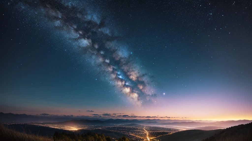 View from the hill Starry Sky landscape cute