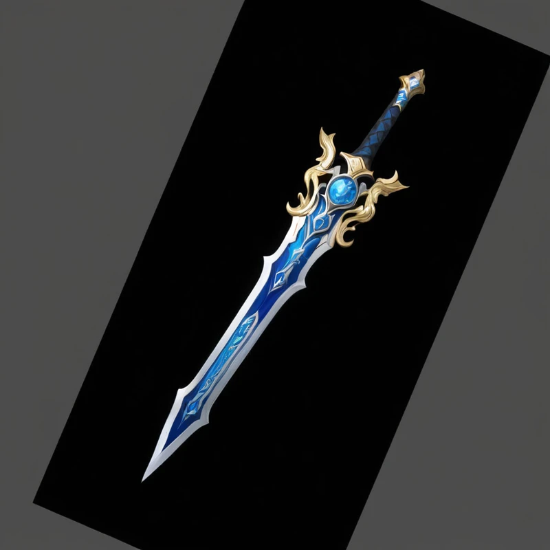 Close-up of a sword with a blue and gold pattern, Fantasy Sword, Great Sword, Great Sword, Beautiful sword, Armor Sword, Fantasy Blade, Fantasy Sword of warrior, 巨大的超Great Sword, Sword Design, realistic lance, Great Sword, Great Sword, Fantasy weapons, Sword weapons, Shining Sword, raytraced blade, Magic Sword