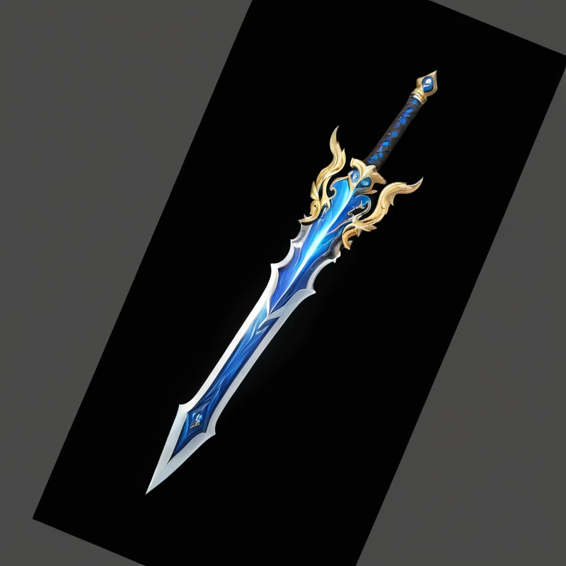 Close-up of a sword with a blue and gold pattern, Fantasy Sword, Great Sword, Great Sword, Beautiful sword, Armor Sword, Fantasy Blade, Fantasy Sword of warrior, 巨大的超Great Sword, Sword Design, realistic lance, Great Sword, Great Sword, Fantasy weapons, Sword weapons, Shining Sword, raytraced blade, Magic Sword