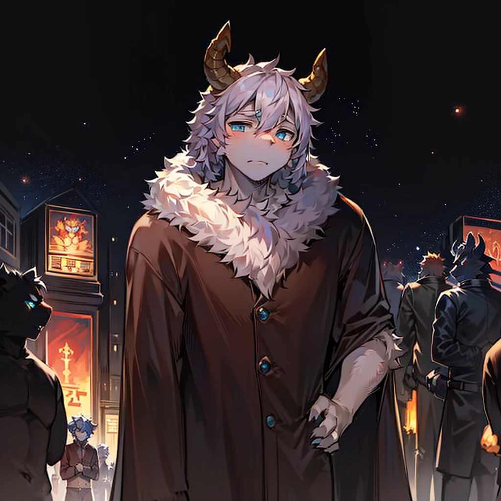 (hairy:1.2),White，hairy白虎，blue eyes，White短袖, Boys, Handsome:1.2),(masterpiece,Delicate eyes, Delicate face,high quality,Beast field:1.2),(Random Background, Crowded open air city street, Randomly facing the camera, indifferent, scene,Light space)